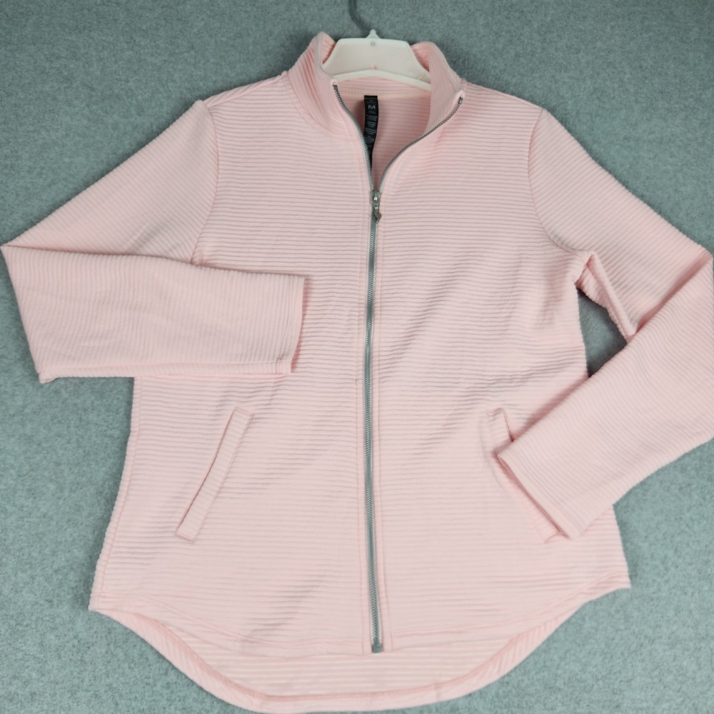 Skechers Go Walk Everywhere Jacket Womens Medium Pink Ribbed Curved Hem Full Zip